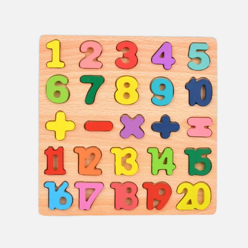 Wooden Number and Math Symbols Puzzle Board for Toddlers