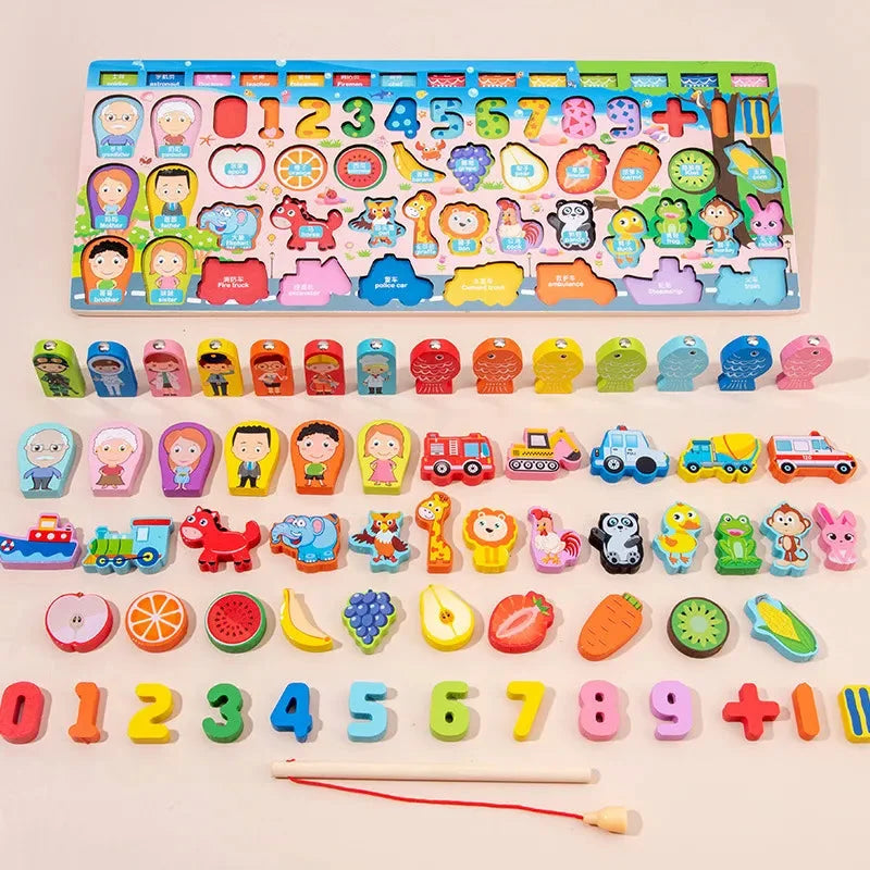 Wooden Wonder: 6-in-1 Educational Puzzle & Activity Board