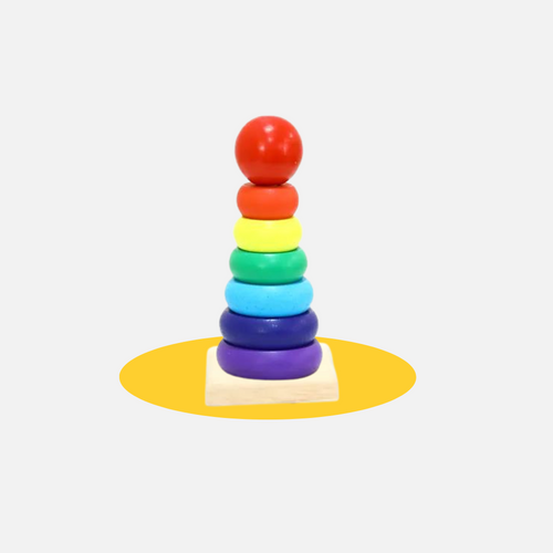 Wooden Colored Ring Stacker - 6 Rings