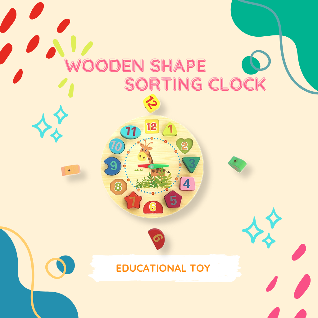 Wooden Shape Sorting Clock for Kids Fun Time Learning Toy Erenjoy