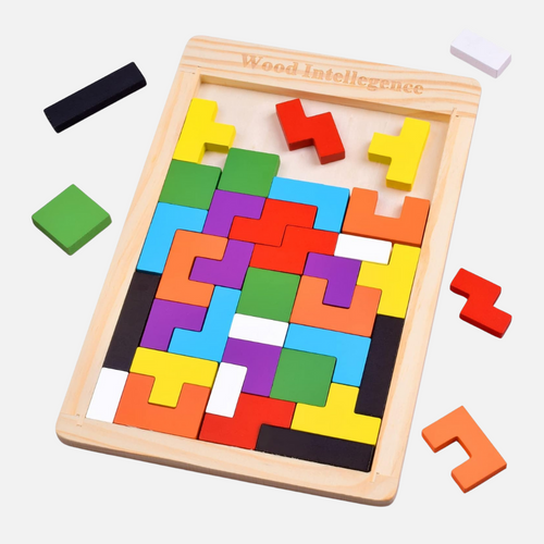 Wooden Tetris Puzzle Board for Toddlers - Montessori Educational Toy