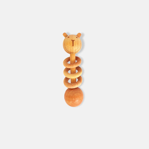 Natural Wooden Dumbbell Rattle with ears- Safe and Stimulating Toy