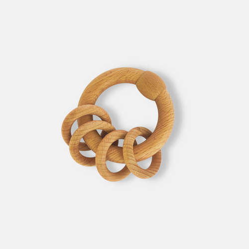 Natural Wooden Ring Rattle - 4 rings