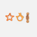 Neem Wood Teethers Rattles Combo - Star, Rabbit Teether and Dumbbell Rattle