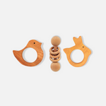 Neem Wood Teethers Rattles Combo - Star, Rabbit Teether and Dumbbell Rattle