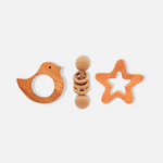 Neem Wood Teethers Rattles Combo - Star, Rabbit Teether and Dumbbell Rattle