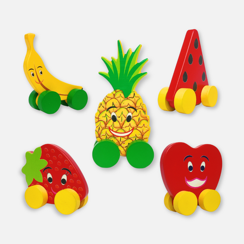 Premium Wooden Baby Gift Kit – 5 Fruit Car Set