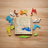 Wild Animal Puzzle Tray - Wooden Square Tray with different animal shapes