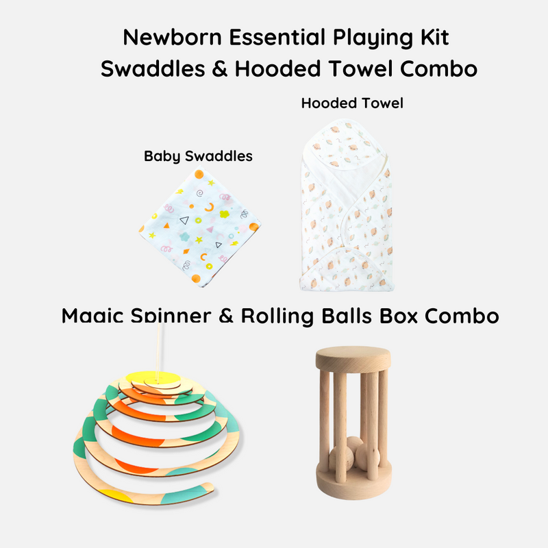 Newborn Essentials Gifting Kit - Swaddles, Hooded Towel, Spinner & Balls Combo