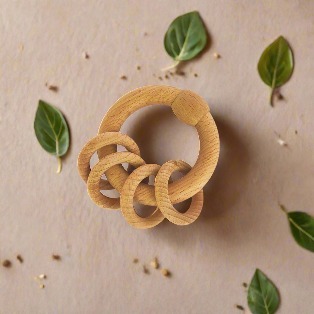 Wooden Rings Rattle Sustainable Wooden Ring Rattle with 4 Rings | Eco-Friendly Toy – Erenjoy