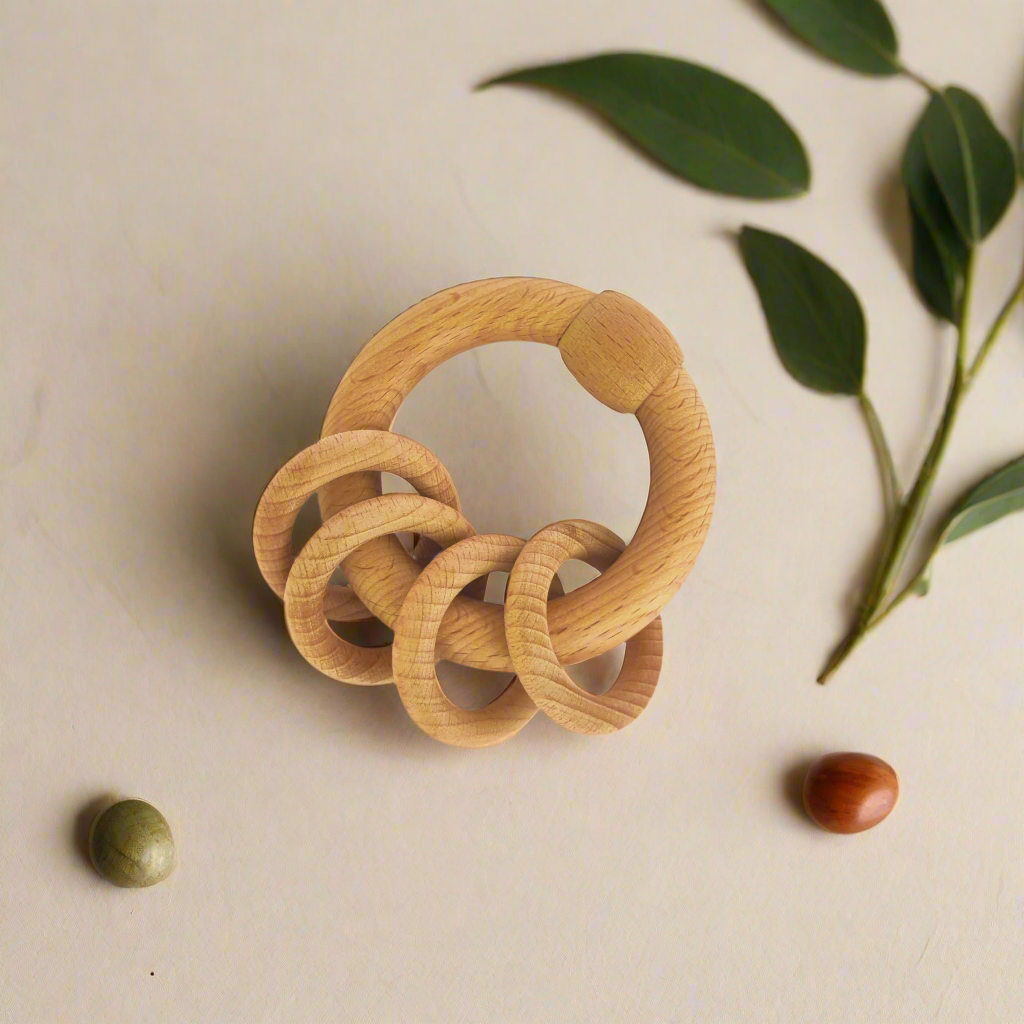 Wooden Rings Rattle Sustainable Wooden Ring Rattle with 4 Rings | Eco-Friendly Toy – Erenjoy