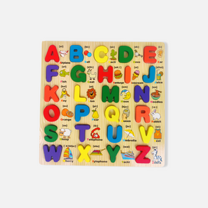 Wooden Montessori Alphabet Board A-Z - Interactive Letters with Matching Images-1