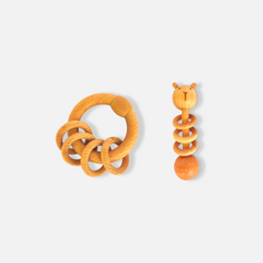 Organic Playtime Duo: Bear Dumbbell & Ring Wooden Rattles Combo