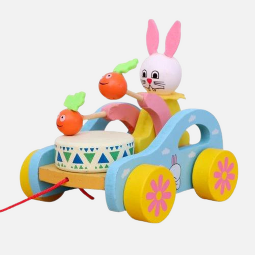 Bunny Drummer: Montessori Push-Pull Car Toy