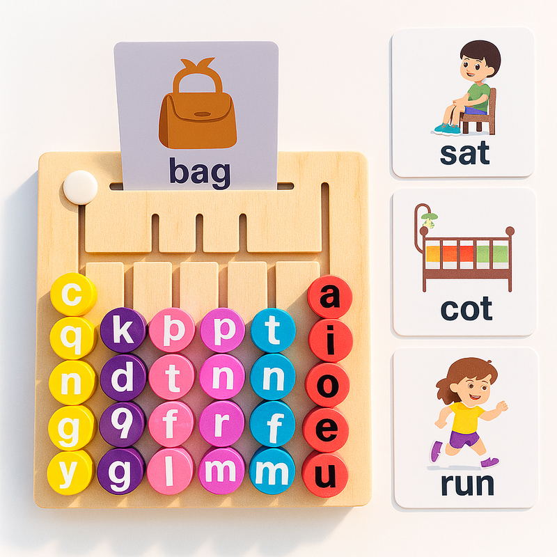 Wooden Word Builder Puzzle – Phonics Learning Toy