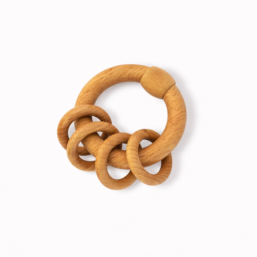 Natural Wooden Ring Rattle - 4 rings