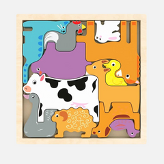 Domestic Animal Puzzle  - Wooden Square Tray with domestic animal blocks