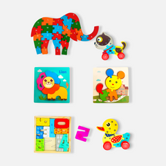 Montessori Wooden Toy Gift Set: Elephant, Dog, Lion & More Learning Blocks