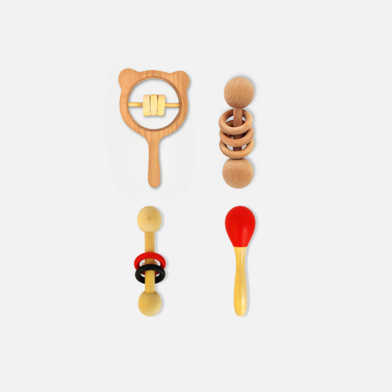 New Born Gift set of rattles Rabbit, Dumbbell Rattle, Maraca