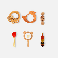 Eco Wooden Rattle Gift Kit: Rings, Teether, Maracas & Delights