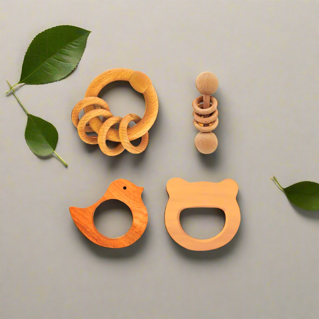 Gift Perfect: Neem Wood Teether Set & Natural Rattle Duo – Erenjoy
