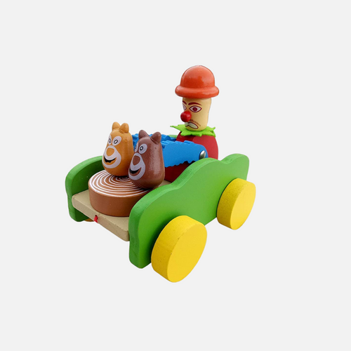 Expressive Face Drum Car - Push & Pull Wooden Toy that Plays Drum on Moving