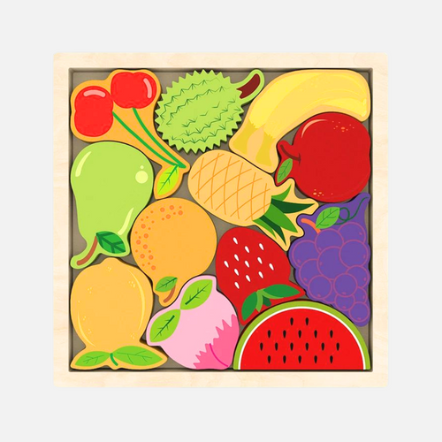 Fruits Puzzle - Wooden Square Tray with Fruits Blocks