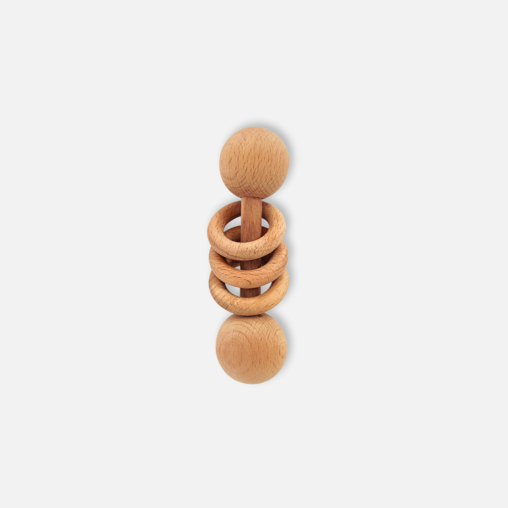 Erenjoy Wooden Dumbbell Rattle with Rings for Baby