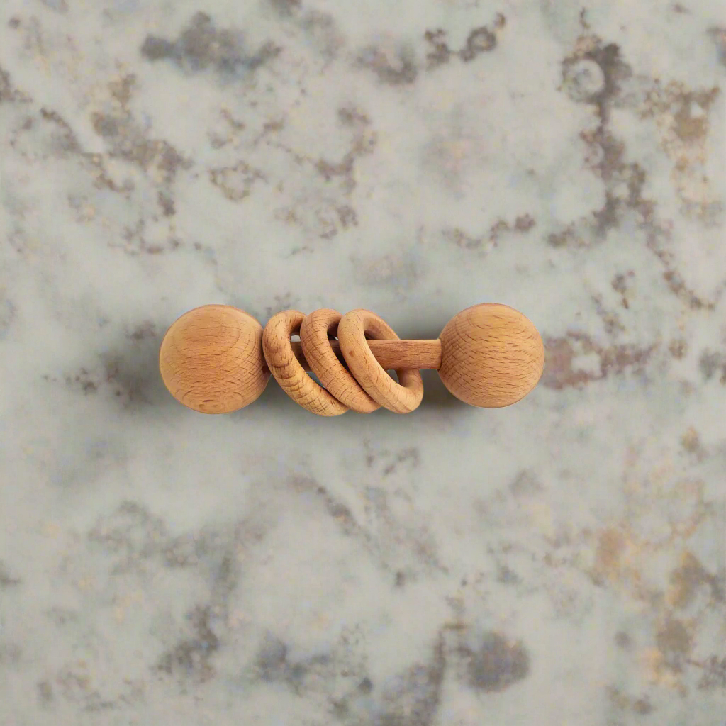 Erenjoy Wooden Dumbbell Rattle with Rings for Baby