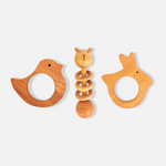 Neem Wood Teethers Rattles Combo - Bird, Star Teether and Dumbbell Rattle