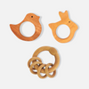 Neem Wood Teethers Rattles Combo - Bird, Rabbit Teether And Ring Rattle