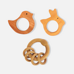 Neem Wood Teethers & Ring Rattle Combo - Bird, Rabbit Teether And Ring Rattle