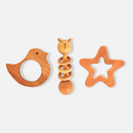 Neem Wood Teethers Rattles Combo - Star, Rabbit Teether and Dumbbell Rattle