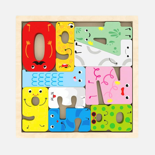 Number Puzzle - Wooden Square Tray with Number Blocks