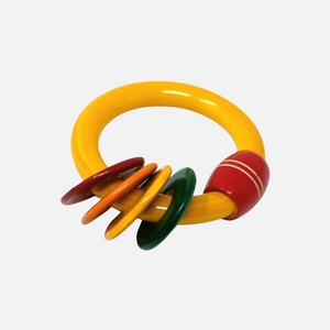 Wooden Ring, Rabbit-Shaped Rattle with Colorful Rings