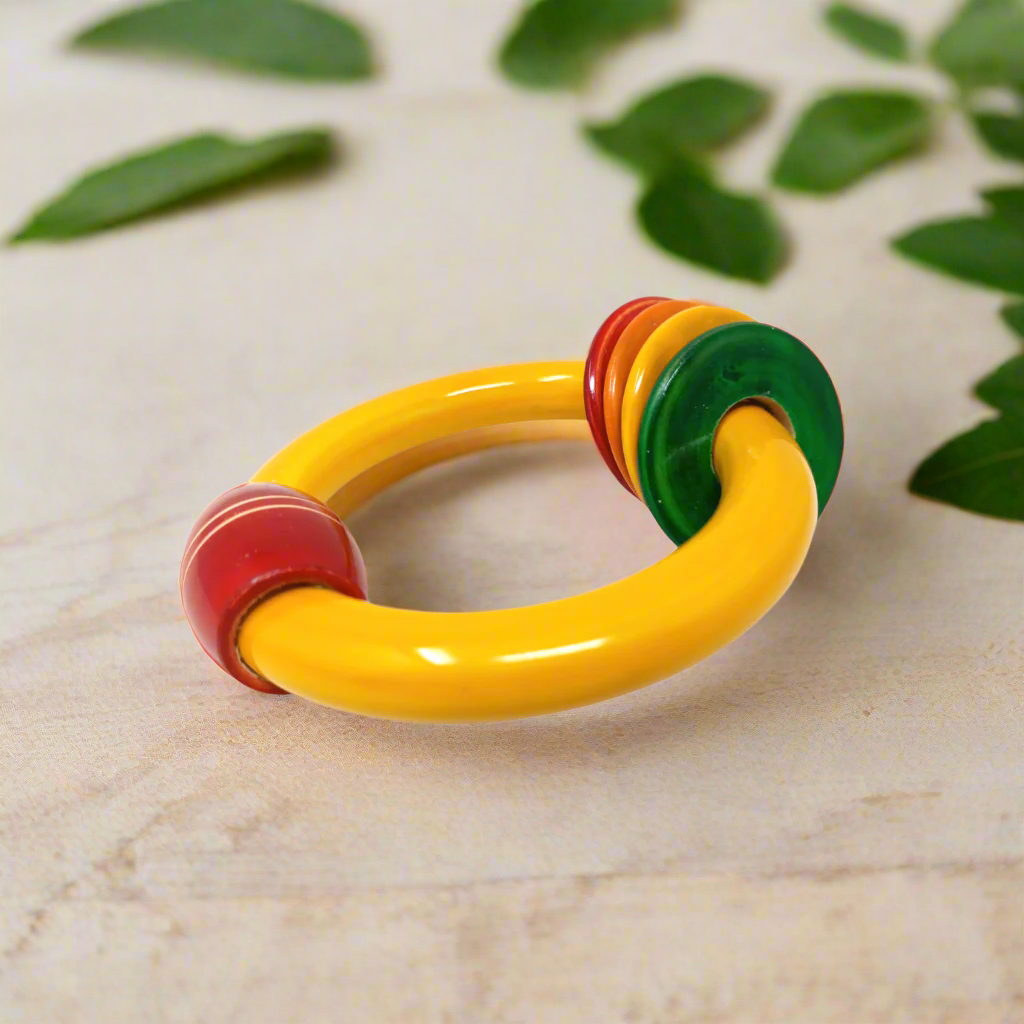 Normal Ring Rattle Wooden Ring Rattle with 4 Multicolor Rings for Kids – Erenjoy