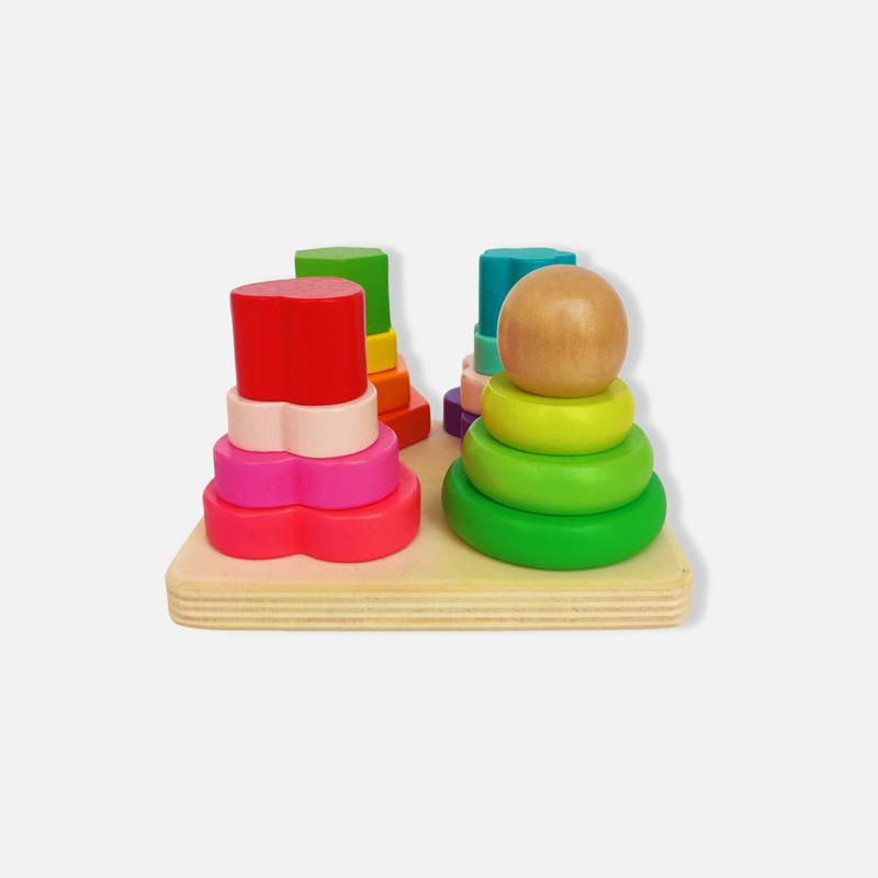 Wooden Shape Sorter Toy - Montessori Square Stacker with Assorted Geometric Blocks-1
