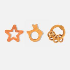 Neem Wood Teethers Rattles Combo - Star, Rabbit Teether and Ring Rattle