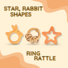 Neem Wood Teethers Rattles Combo - Star, Rabbit Teether and Ring Rattle