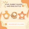 Neem Wood Teethers Rattles Combo - Star, Rabbit Teether and Ring Rattle