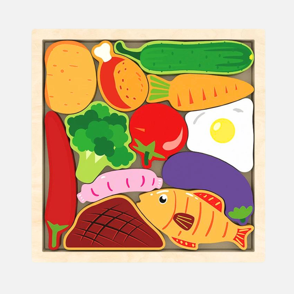 Erenjoy Wooden Veggie Puzzle Block for Kids