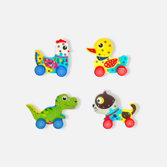 Wooden Animal Puzzle Cars Combo - Hen, Duck, Dino, Dog