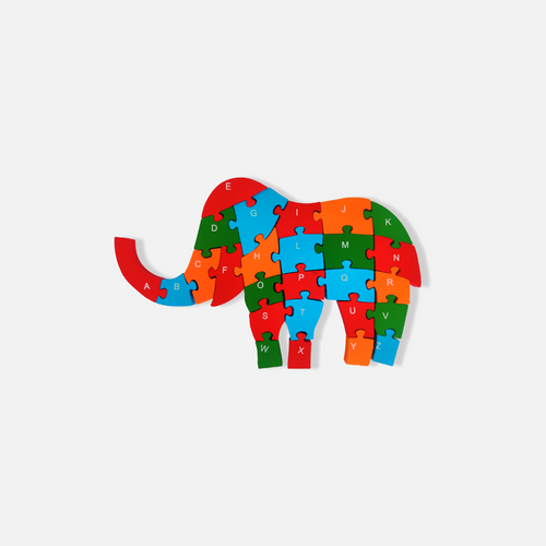 Wooden Elephant Puzzle - Dual-sided A-Z and 1-26 Montessori Learning Blocks