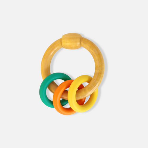 Wooden Ring Rattle - 3 Vibrant Color rings