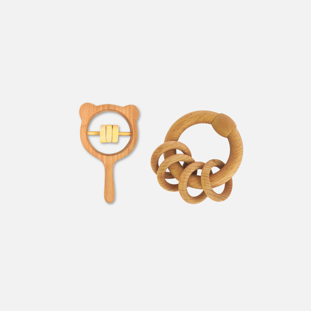 Wooden Rings Rattle Wooden Rabbit-Shaped Ring Rattle | Baby Sensory Toy | Erenjoy