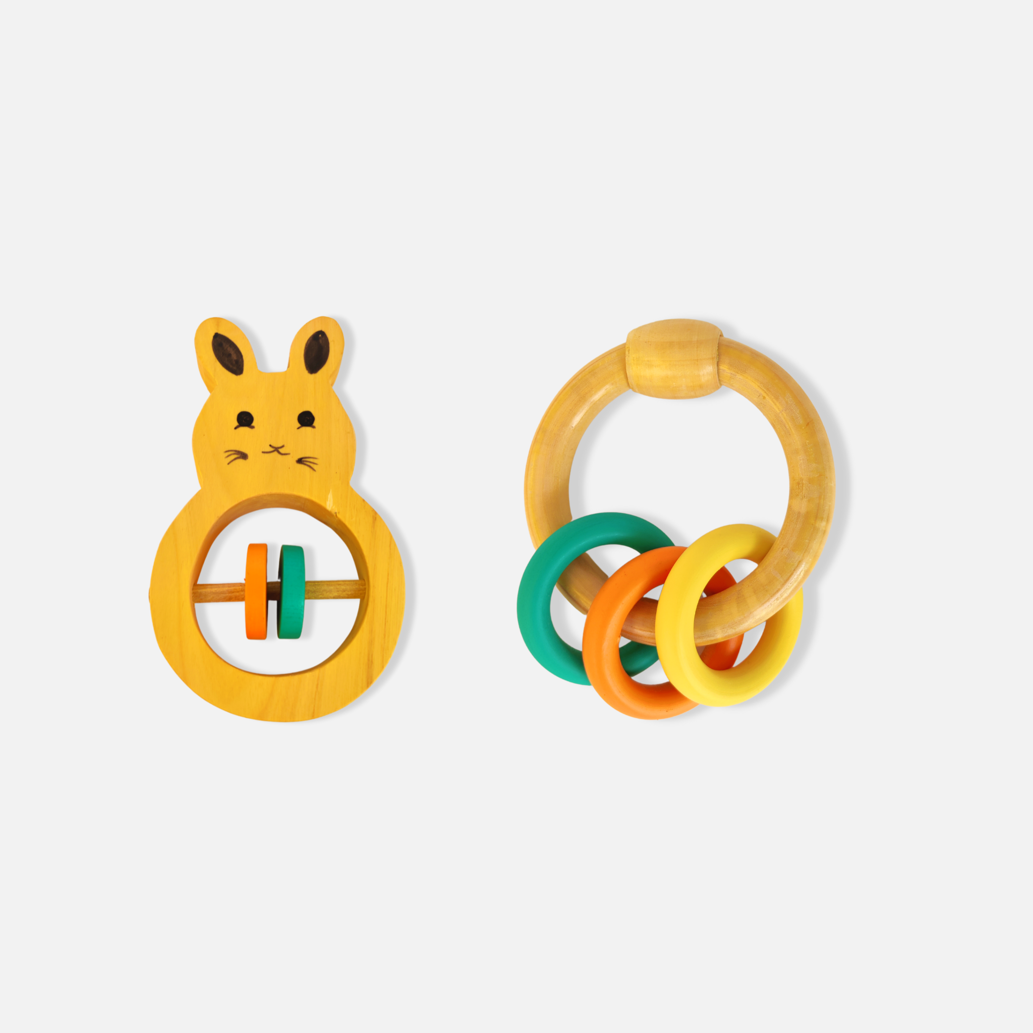 Stuffed Rattle Rings Wooden Ring, Rabbit-Shaped Rattle with Colorful Rings – Erenjoy