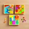 Wooden Square Tray Puzzle Block Combo - Numbers, Sea Creatures, and Vegetables