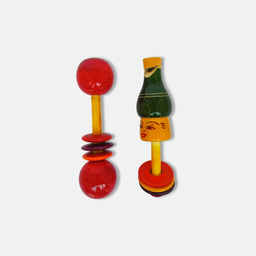 Wooden Colored Dumbbell and Whistle Rattle Set