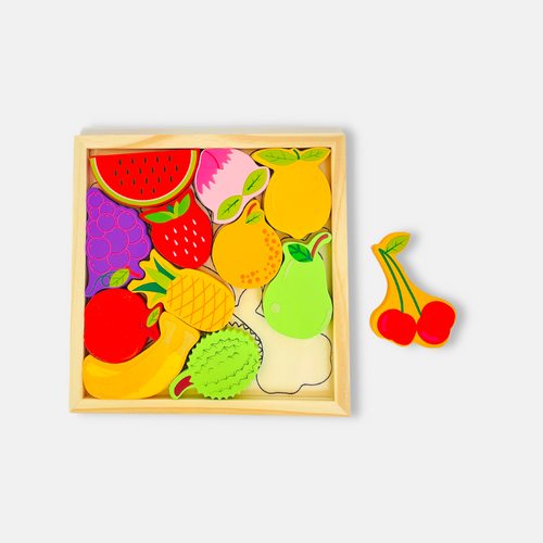 Fruits Puzzle - Wooden Square Tray with Fruits Blocks